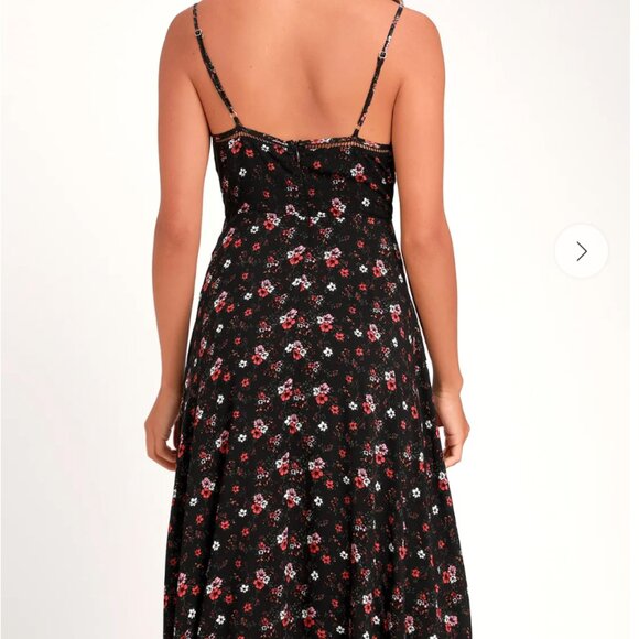 Lulus Esperanza Black And Pink Floral Print Midi Dress - Picture 2 of 3